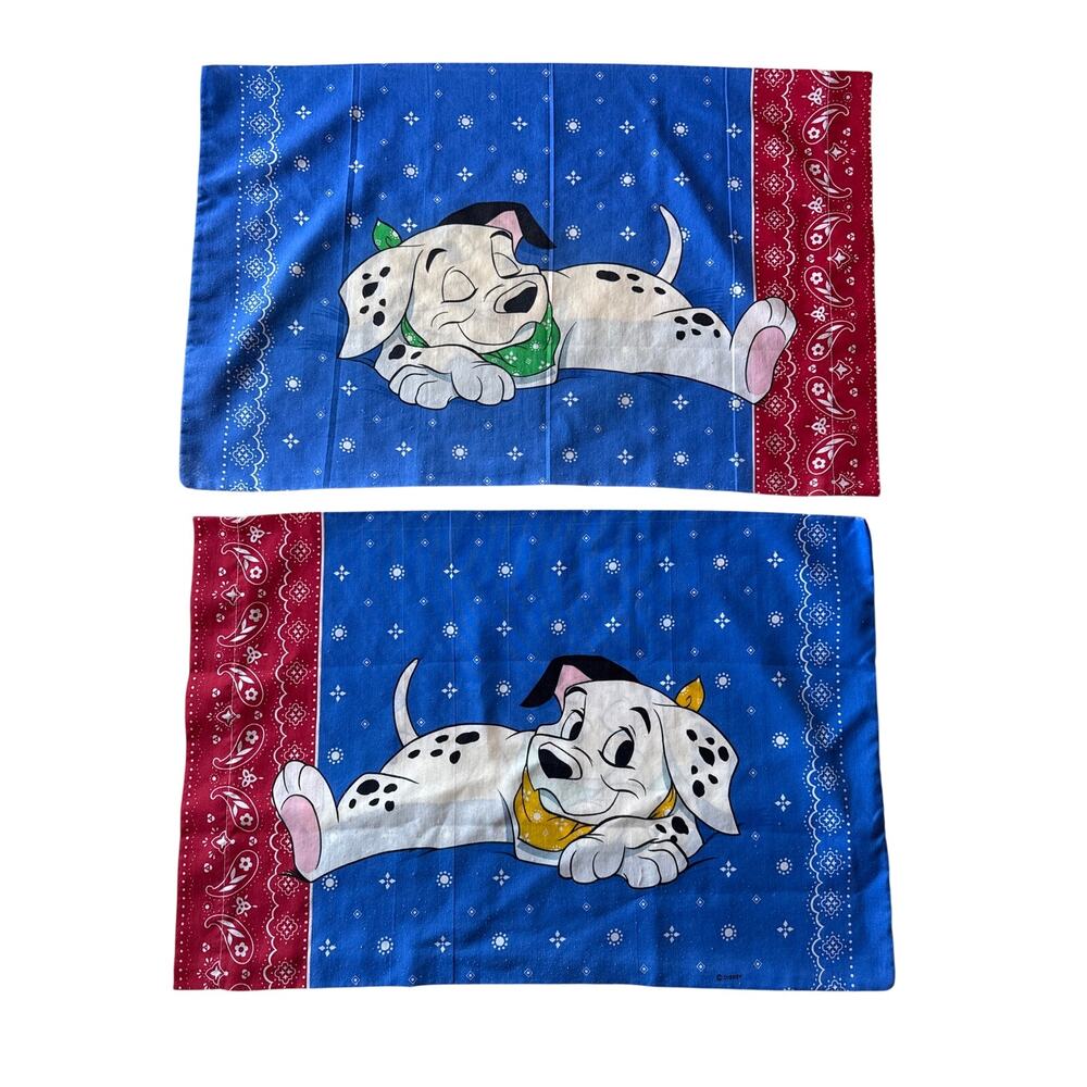 Vintage 90s Disney 101 Dalmatians Bibb Bandana Pillowcases Pair USA